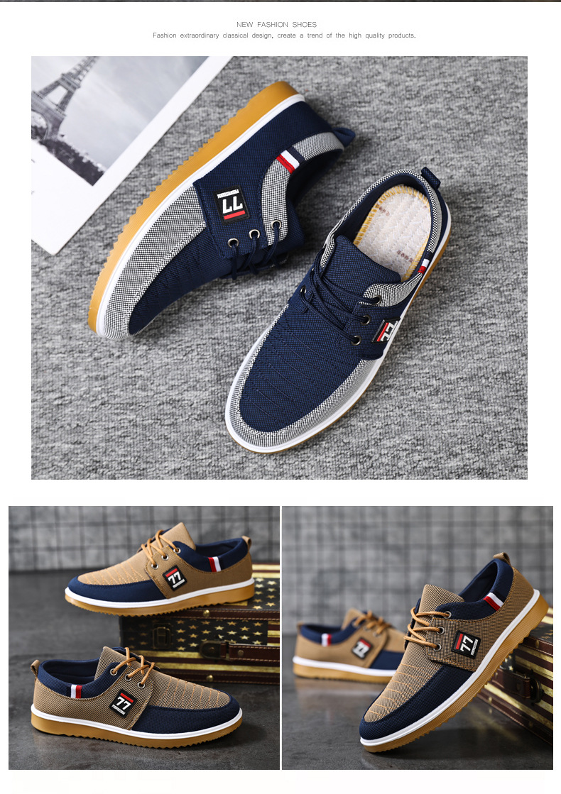 2023 new men's breathable canvas laces men's work casual shoes