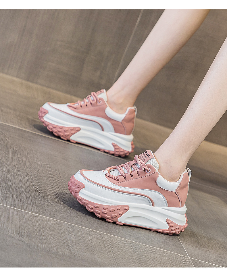 Spring 2023 new small white leather shoes woman, thick-soled shoes with high lace-up small single